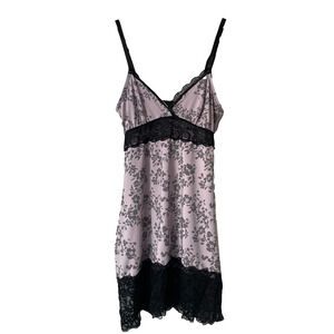 MARILYN MONROE INTIMATES Pink Floral Black Lace Slip Dress Nightgown Size S/M